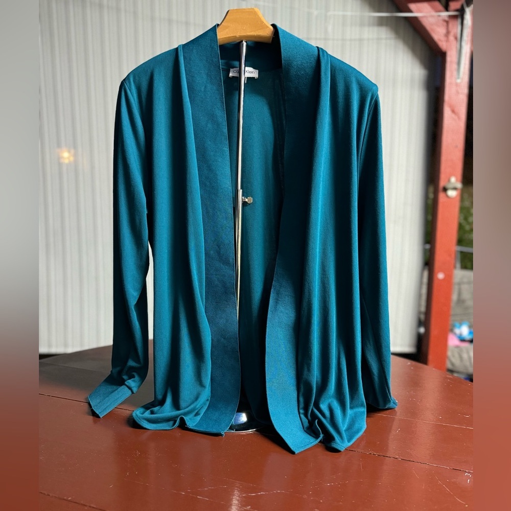 Women’s Calvin Klein, Size M, Cardigan, Teal, With Pockets could fit a Large
